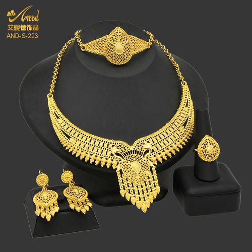 Conjunto de colar feminino árabe banhado a ouro 24k