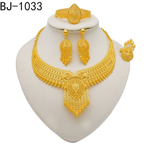 Conjunto de colar feminino árabe banhado a ouro 24k