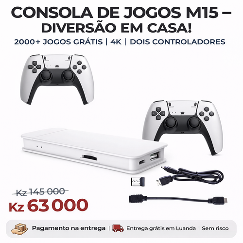 CONSOLA DE JOGOS M15 4K | 2000+ Jogos Grátis | 2 Controles | Entrega em Luanda