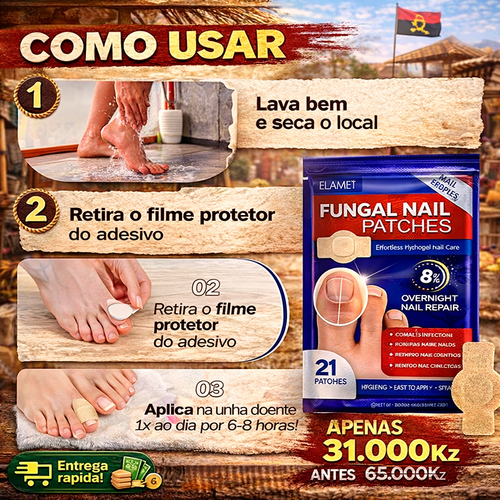 Adesivo anti-fungo para unhas | Reparação rápida durante a noite | Entrega em Luanda