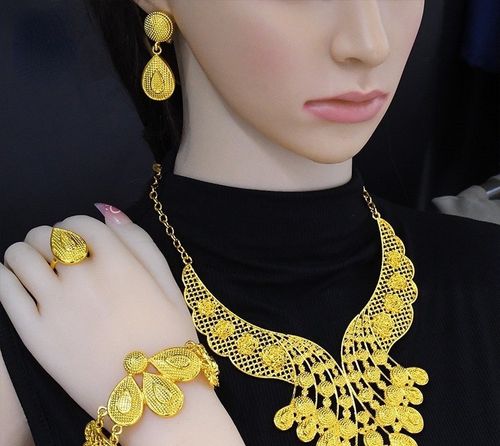 Conjunto de colar feminino árabe banhado a ouro 24k