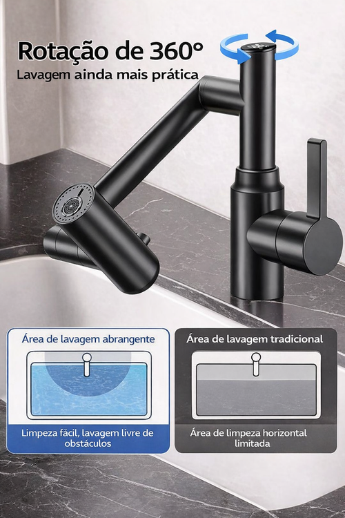 🔥 Torneira Digital Inteligente com Rotação 360° 💧 Três modos de água | Mostra a temperatura | Sem eletricidade