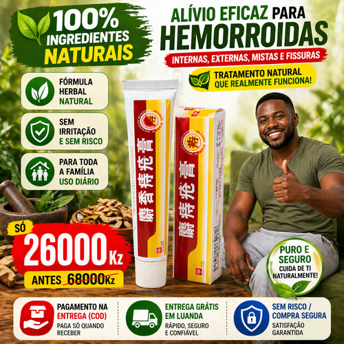 Pomada Natural para Hemorroidas – Alívio Rápido | Tratamento Interno e Externo | Entrega em Luanda