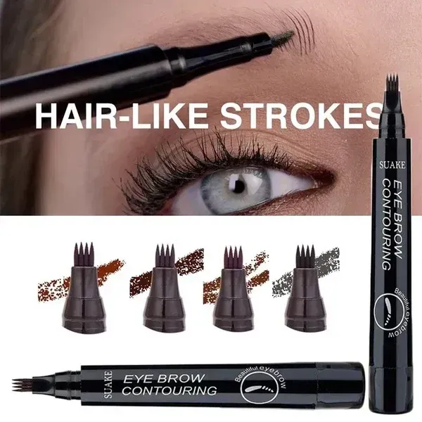 Crayon à sourcils imperméable 5 couleurs, crayon à sourcils à 4 broches, tatouage des sourcils longue durée, crayon à sourcils liquide brun foncé naturel.(Ensemble, un de chacune des cinq couleurs)