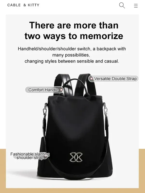 Sac à dos léger en tissu oxford anti-vol, multi-usages et grande capacité.
