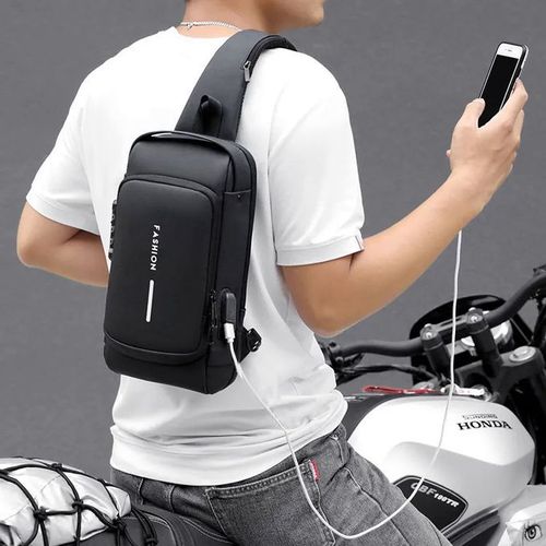 Sac bandoulière multifonction anti-vol avec USB pour homme, sac de voyage à porter en bandoulière ou en travers de la poitrine