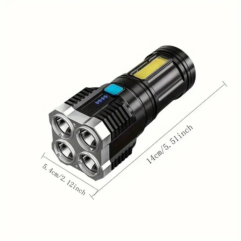 Lampe de poche LED ultra lumineuse à quatre cœurs - Lampe torche de camping, lampe de vol rechargeable par USB haute puissance
