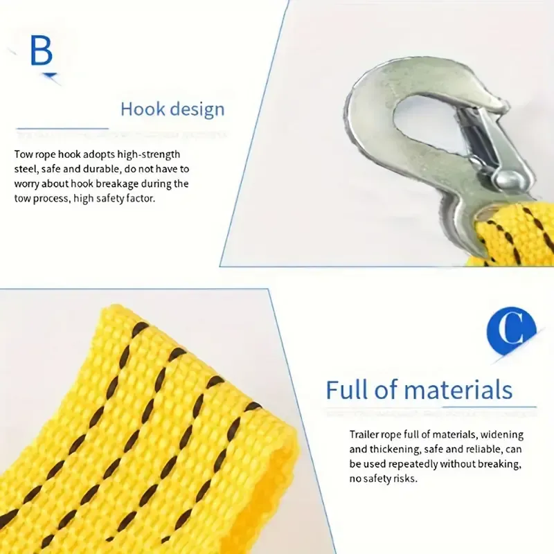 Corde de traction robuste de 3 tonnes, sangle de récupération en nylon durable de 153,9 pouces avec résistance à la rupture et sac de rangement - Idéal pour le recyclage des véhicules d'urgence, utilisation hors route