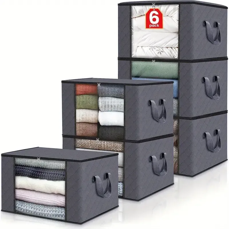 Lot de 3 bacs de rangement pliables en tissu tissé gris de grande capacité