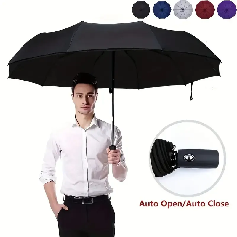 Parapluie automatique pliant à trois voiles, renforcé et épaissi, pour hommes et femmes, adapté aux conditions ensoleillées et pluvieuses.