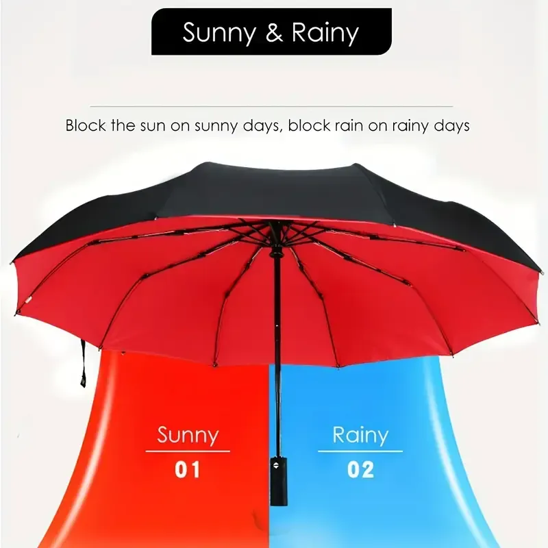 Parapluie automatique pliant à trois voiles, renforcé et épaissi, pour hommes et femmes, adapté aux conditions ensoleillées et pluvieuses.