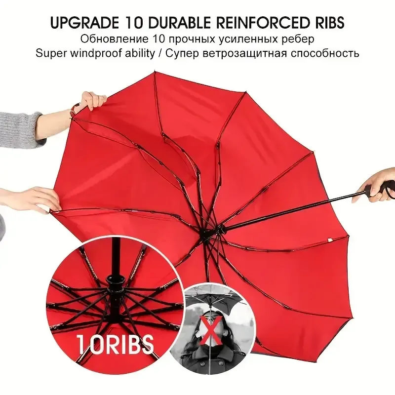 Parapluie automatique pliant à trois voiles, renforcé et épaissi, pour hommes et femmes, adapté aux conditions ensoleillées et pluvieuses.