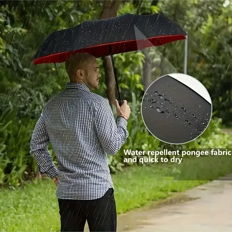 Parapluie automatique pliant à trois voiles, renforcé et épaissi, pour hommes et femmes, adapté aux conditions ensoleillées et pluvieuses.