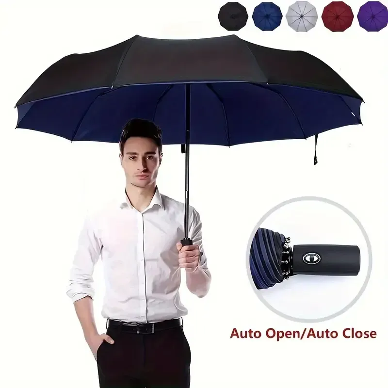 Parapluie automatique pliant à trois voiles, renforcé et épaissi, pour hommes et femmes, adapté aux conditions ensoleillées et pluvieuses.