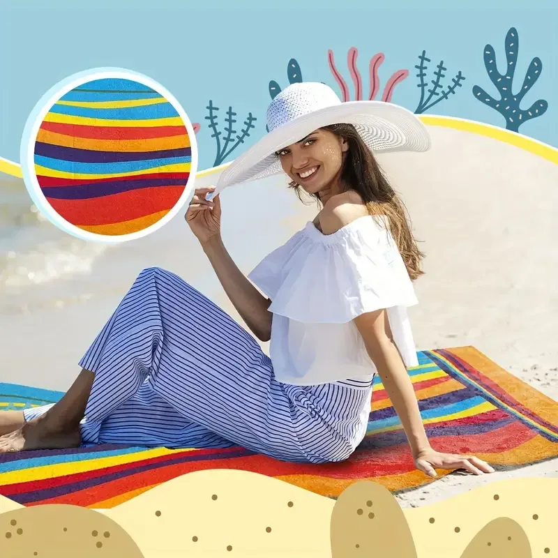 Serviette de plage extra large à rayures ultra douce