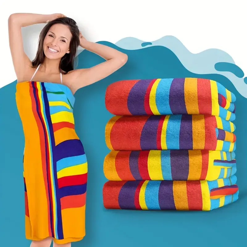 Serviette de plage extra large à rayures ultra douce