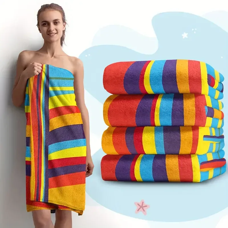 Serviette de plage extra large à rayures ultra douce