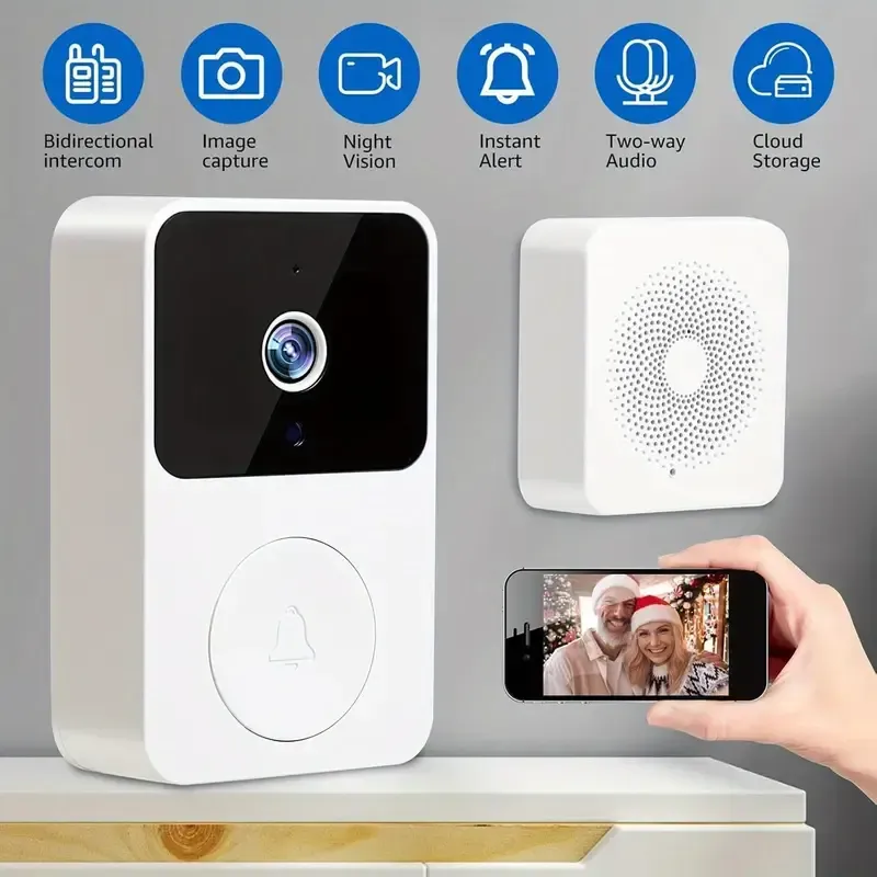Sonnette Vidéo, Caméra de Sonnette Sans Fil avec Fonction de Dialogue Bidirectionnel, Wi-Fi, HD, Vision Nocturne, Contrôle à Distance par Application, Installation Facile, Caméras HD pour la Sécurité Domestique.