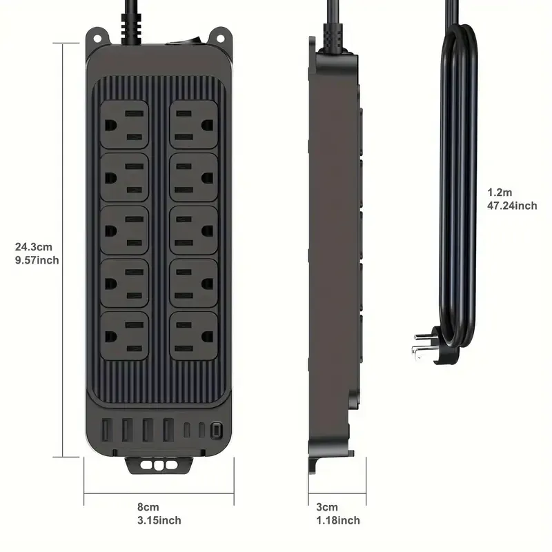 Multiprise à fiche plate, chargeur de téléphone avec rallonge plate fine de 4 pieds