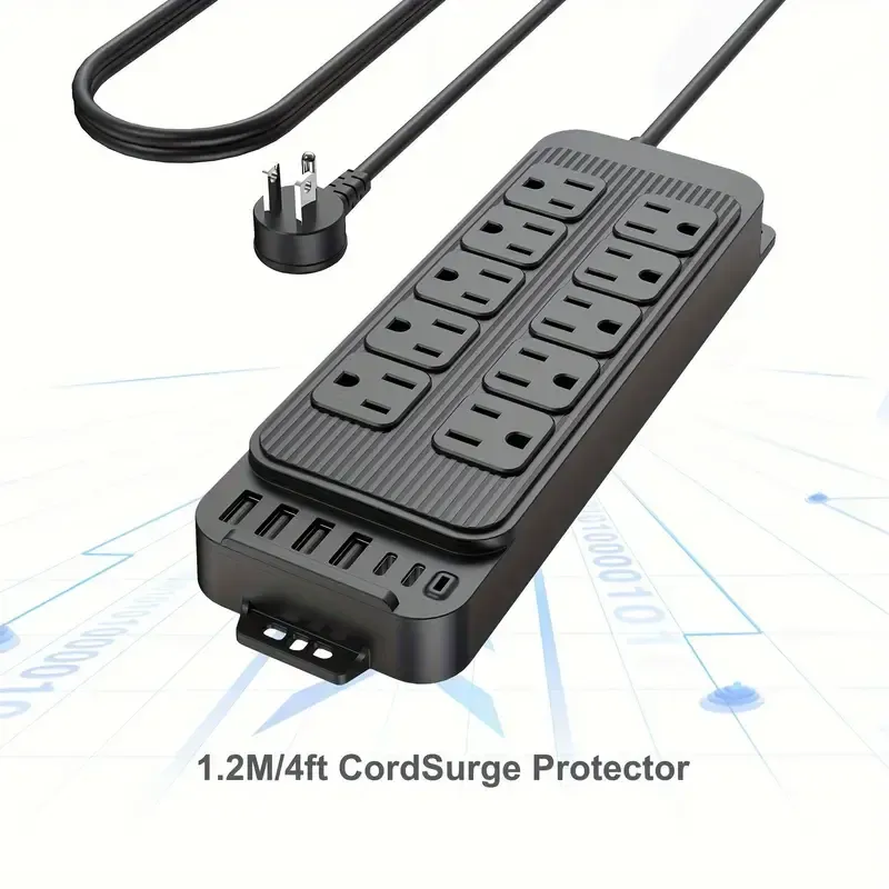 Multiprise à fiche plate, chargeur de téléphone avec rallonge plate fine de 4 pieds