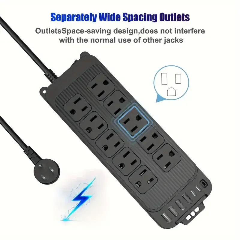 Multiprise à fiche plate, chargeur de téléphone avec rallonge plate fine de 4 pieds