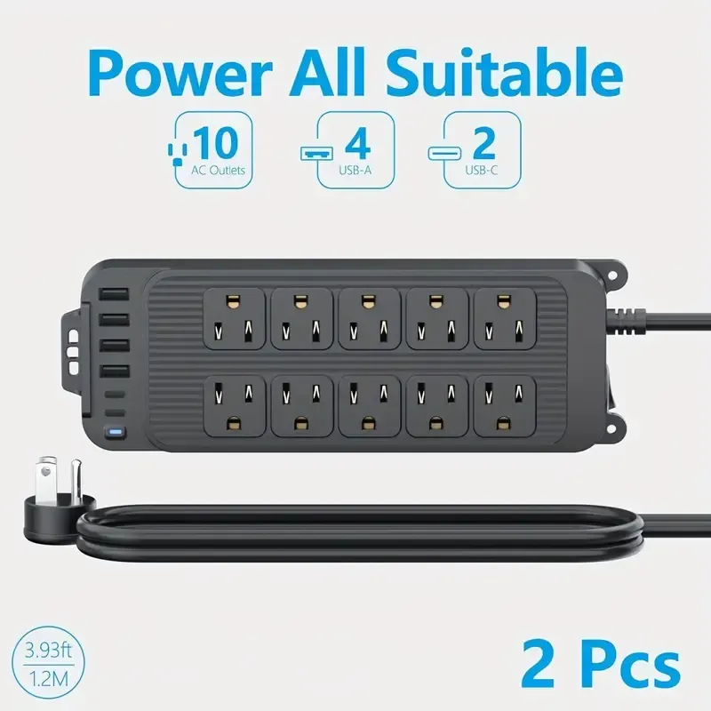 Multiprise à fiche plate, chargeur de téléphone avec rallonge plate fine de 4 pieds