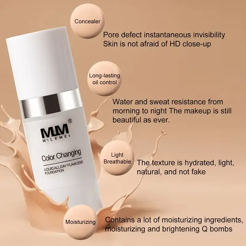 Fond de teint liquide longue tenue, imperméable et à effet thermochrome - Texture soyeuse, hydratante, non collante et finition mat couvrante - Taille voyage portable unisexe - Idéal comme cadeau pour la Saint-Valentin