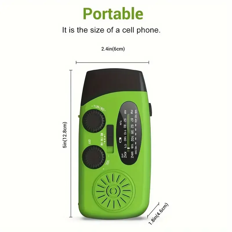 2000mAh Portable Emergency Radio - Power Bank with Hand Crank & Solar Charging