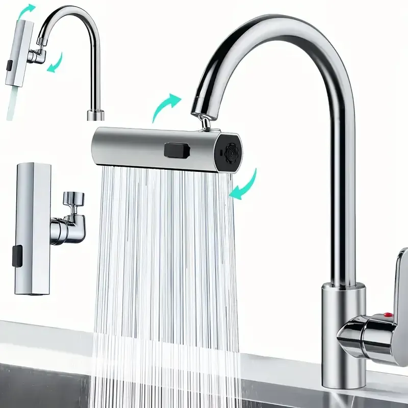 Adaptateur de robinet multifonction universel ABS, débit en cascade à 3 vitesses, tête de pulvérisation rotative anti-éclaboussures, aucune électricité nécessaire, installation facile, mise à niveau élégante