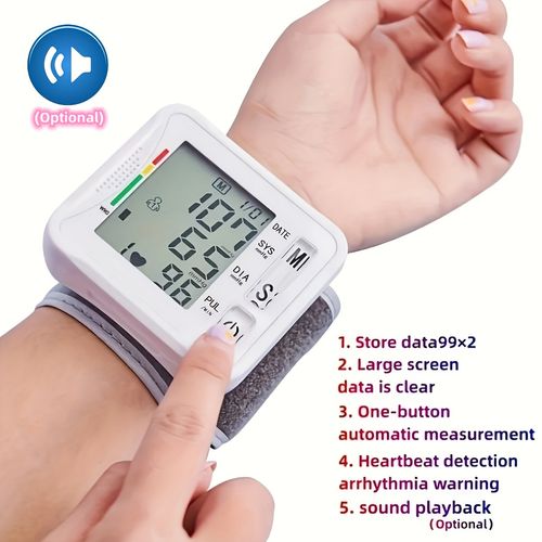 Tensiomètre au poignet TAIKON avec écran LCD, brassard réglable, détection du pouls et alerte de battements cardiaques irréguliers – Fonctionne sur piles (piles non incluses), mesure de la pression artérielle | Affichage complet | Lecture audio