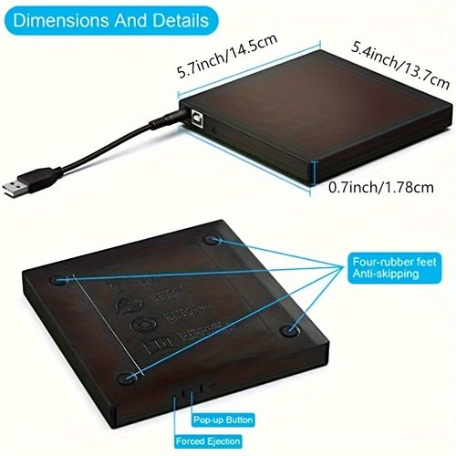 Unidade de CD DVD externa, USB 2.0 Slim Unidade de CD-RW externa portátil Gravador de DVD-RW Gravador Leitor para portátil Portátil PC Computador de secretária
