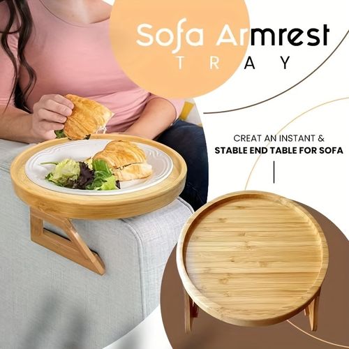 Plateau d'accoudoir de canapé en bambou vintage en bois dur - Pliable, aucun assemblage requis, utilisation sans électricité, plateau en bois de pin
