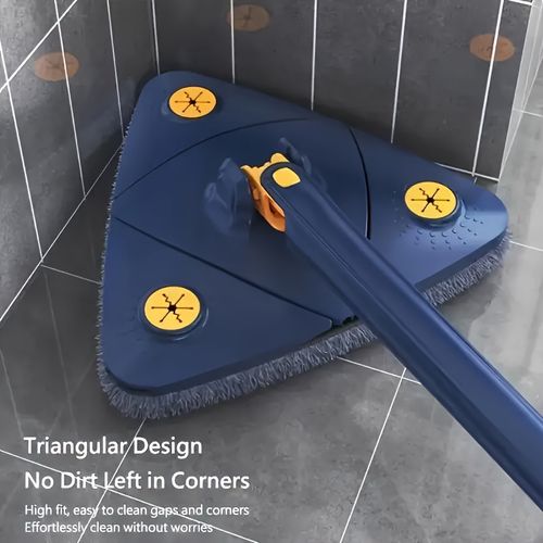 1 ensemble, vadrouille de nettoyage triangulaire rotative à 360°, 4 chiffons de rechange, vadrouille à long manche, vadrouille à essorage mains libres, vadrouille humide et sèche