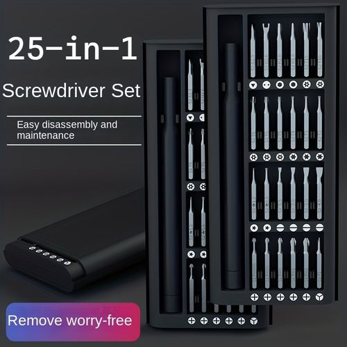 Jeu de tournevis de précision 25 en 1, outils de réparation multifonctions pour démontage de téléphones portables et tablettes, plastique durable, non chargé, avec différentes têtes de vis.