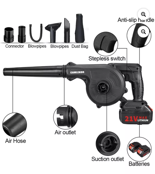 2-in-1 cordless electric blower & vacuum cleaner, rechargeable electric blower and vacuum cleaner Household portable dusting and cleaning leaf blower with two batteries (black)