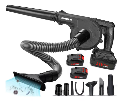 2-in-1 cordless electric blower & vacuum cleaner, rechargeable electric blower and vacuum cleaner Household portable dusting and cleaning leaf blower with two batteries (black)