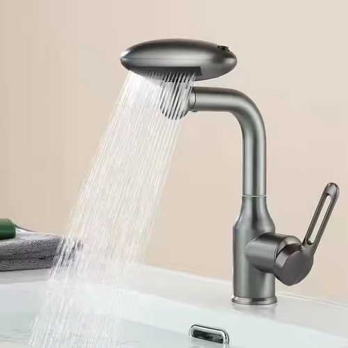 Multifunctional 360° swivel sink faucet, 4 spout modes for hot and cold water, stainless steel hot and cold water washbasin faucet, hot and cold water sink faucet and washbasin faucet for bathrooms, with two 60CM connection hoses