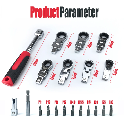 20 Piece Portable Ratchet Wrench Set, Interchangeable Combination Set, Rotatable 180 ° Removable Flexible Torque Saving Wrench Screwdriver Bit Kit for Industrial and Automotive Bicycle Motorcycle Application Tools