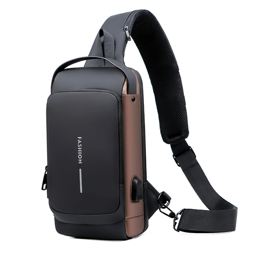 Multifunctional password lock anti-theft crossbody bag with USB charging shoulder biker bag leisure outdoor running travel waist bag shoulder crossbody bag waterproof sports chest bag (Black + Brown)
