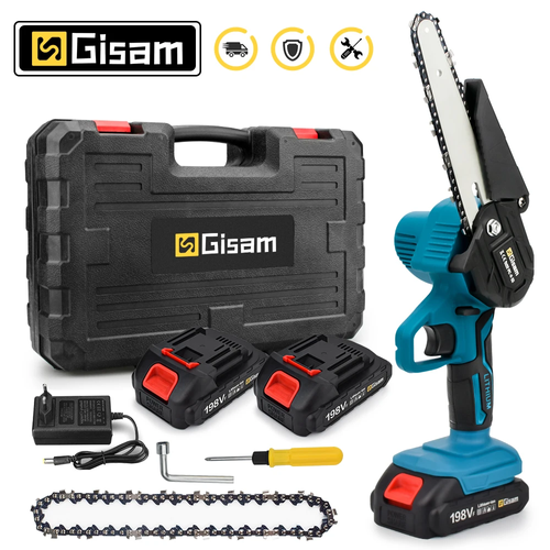 6-Inch Cordless Mini Chainsaw, Cordless Chain Saw, Fruit Tree, Woodworking, Gardening Cutting Tool, Handheld Cordless Logger with Two Rechargeable Batteries