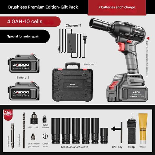 Multi-functional super torque brushless electric wrench, electric screwdriver, electric drill, powerful High-efficiency brushless motor With two batteries