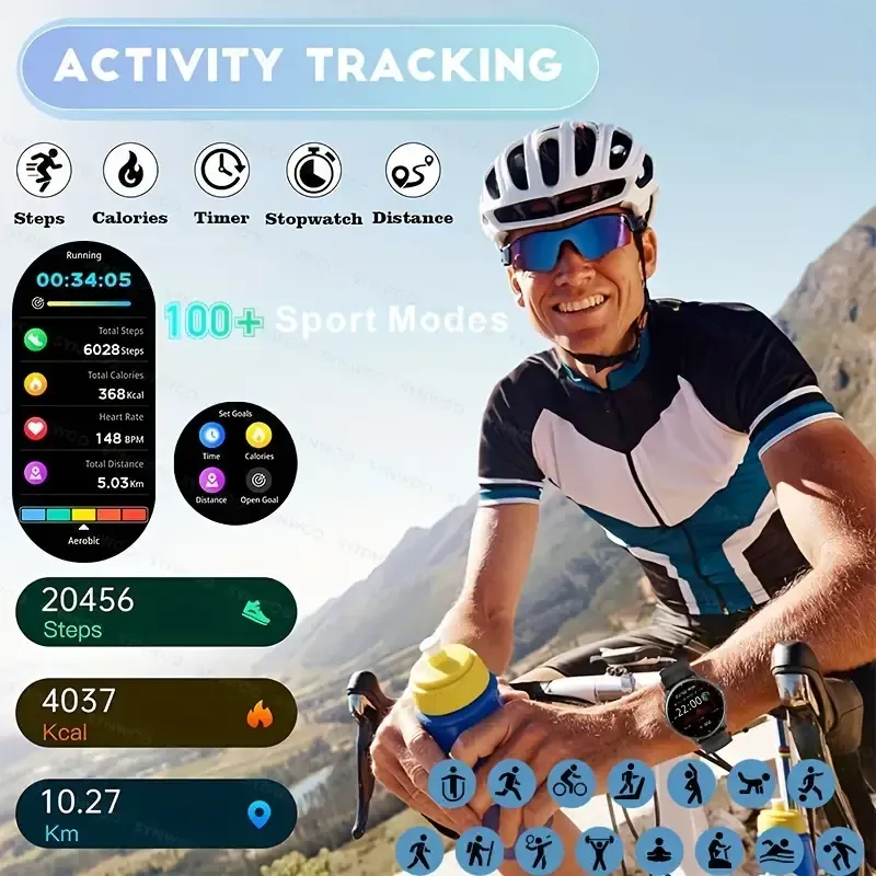 Men's Women's Smart Sports Watch, 3.53 cm Full Touch Screen Smart Watch, Sporty Waterproof, Heart Rate, Sleep Monitor, Pedometer, Calorie Activity Tracker for Android iPhone