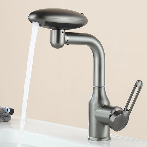 Multifunctional 360° swivel sink faucet, 4 spout modes for hot and cold water, stainless steel hot and cold water washbasin faucet, hot and cold water sink faucet and washbasin faucet for bathrooms, with two 60CM connection hoses