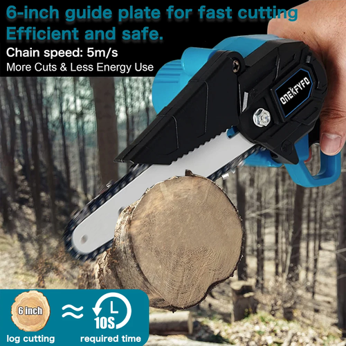 6-Inch Cordless Mini Chainsaw, Cordless Chain Saw, Fruit Tree, Woodworking, Gardening Cutting Tool, Handheld Cordless Logger with Two Rechargeable Batteries