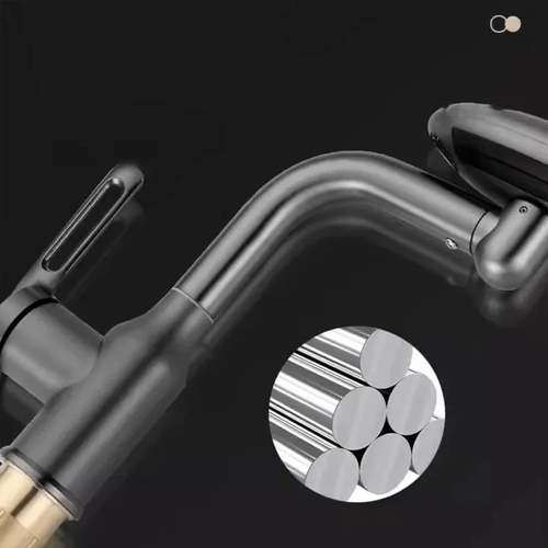 Multifunctional 360° swivel sink faucet, 4 spout modes for hot and cold water, stainless steel hot and cold water washbasin faucet, hot and cold water sink faucet and washbasin faucet for bathrooms, with two 60CM connection hoses