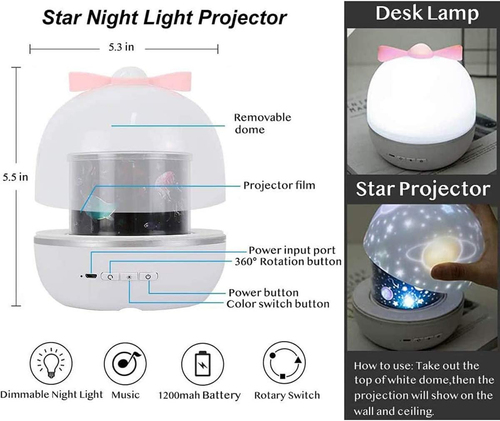 LED glow-in-the-dark galaxy music projector, 360 degree rotating music colour changing ambient light, seven colours starry night light.