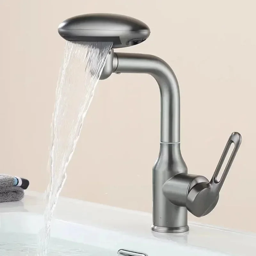 Multifunctional 360° swivel sink faucet, 4 spout modes for hot and cold water, stainless steel hot and cold water washbasin faucet, hot and cold water sink faucet and washbasin faucet for bathrooms, with two 60CM connection hoses