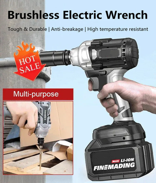 Multi-functional super torque brushless electric wrench, electric screwdriver, electric drill, powerful High-efficiency brushless motor With two batteries