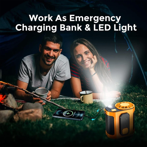 6000 mAh Multifunctional Waist Clip Fan Portable Mini Suspension Fan USB Rechargeable Fan Outdoor Camping Waist Fan with Portable Power Supply and Flashlight Ideal for Construction Workers, Outdoor Sports Travelers, and Camping Crowd (Orange and Black)