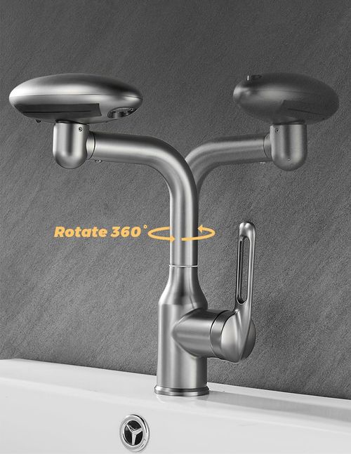 Multifunctional 360° swivel sink faucet, 4 spout modes for hot and cold water, stainless steel hot and cold water washbasin faucet, hot and cold water sink faucet and washbasin faucet for bathrooms, with two 60CM connection hoses